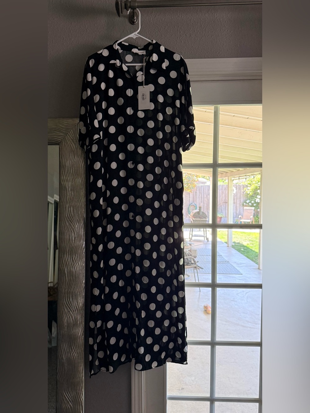 Black Polka Dot Midi Dress with Short Sleeves